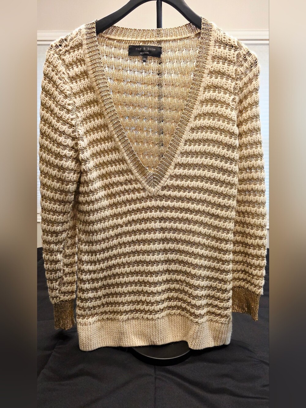 rag & bone Metallic Gold Open-Knit Sweater